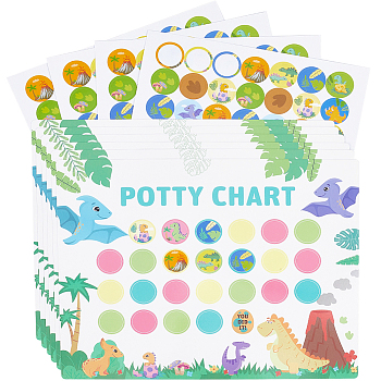 Paper Self Adhesive Reward Stickers, Potty Training Decals for Classroom Students, Kids, Round Shape, Dinosaur, 101~255x99~255x0.2~0.3mm