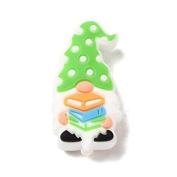 Gnome Food Grade Eco-Friendly Silicone Focal Beads, Silicone Teething Beads, Lime, 29x15.5x8.5mm, Hole: 2.5mm