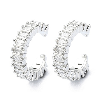 Rack Plating Brass Micro Pave Cubic Zirconia Cuff Earring, Cadmium Free & Lead Free, Long-Lasting Plated, Platinum, 15.5x4x13mm