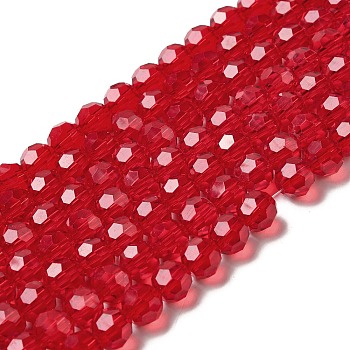 Transparent Glass Beads, Faceted(32 Facets), Round, FireBrick, 8mm, Hole: 1mm, about 72pcs/strand, 20.67 inch(52.5cm)