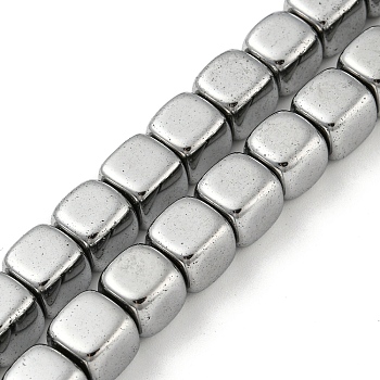 Electroplated Synthetic Non-magnetic Hematite Beads Strands, Cube, Platinum Plated, 8~8.2x7.9~8.2x7.9~8.2mm, Hole: 1mm, about 49pcs/strand, 15.94''(40.5cm)