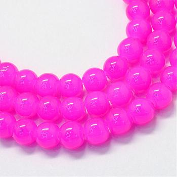 Baking Painted Imitation Jade Glass Round Bead Strands, Magenta, 6.5mm, Hole: 1.5mm, about 145pcs/strand, 31.8 inch
