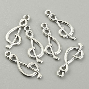 Tibetan Style Alloy Pendants, Musical Note, Antique Silver, 26x10x1.5mm, Hole: 1.8mm