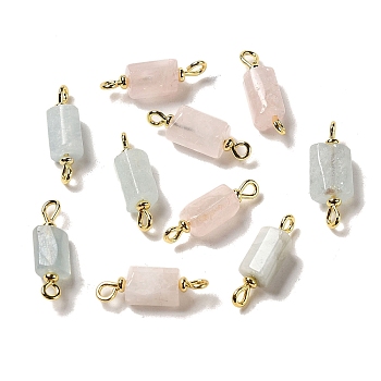 Natural Rose Quartz/Aquamarine Connector Charms, Faceted Column Links with Real 18K Gold Plated Brass Double Loops, 21~23x6.5~7x6.5~7mm, Hole: 1.6mm