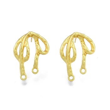 Rack Plating Brass Stud Earring Findings, with Horizontal Loops, Nickel Free, Bowknot, Matte Gold Color, 18x16.5mm, Pin: 0.8mm