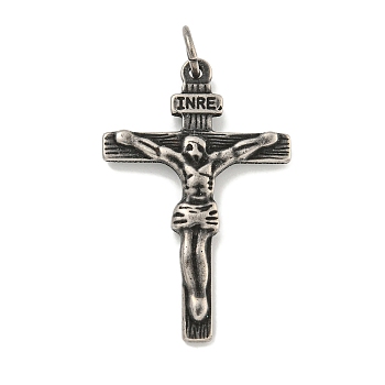 316 Surgical Stainless Steel Big Pendants, with Jump Ring, Crucifix Cross Charm, Antique Silver, 50x32.5x4mm, Hole: 6.5mm