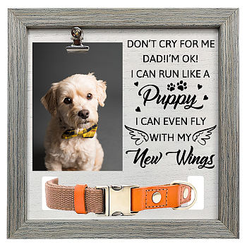 MDF Pet Photo Frames, for Tabletop Display Photo Frame, Square with Word, Black, Wing, 230x230mm