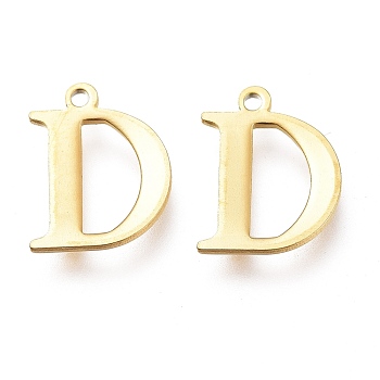 Vacuum Plating  304 Stainless Steel Charms, Laser Cut, Alphabet, Golden, Letter.D, 12x9.5x0.8mm, Hole: 1mm