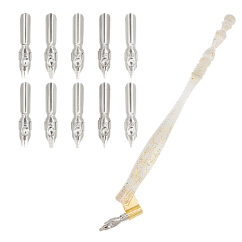 Gorgecraft Resin Calligraphy Oblique Nib Pen Holder, with Removable Brass Flange and 304 Stainless Steel Nibs, Clear, 17cm, 13pcs/set