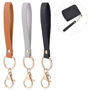 3Pcs 3 Colors PU Leather Keychains, with Alloy Lobster Clasp, Mixed Color, 17cm, 1pc/color