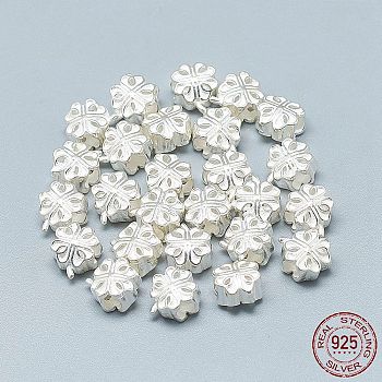 925 Sterling Silver Beads, Four Leaf Clover, Silver, 8x7x5mm, Hole: 2.5mm