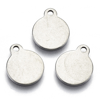 201 Stainless Steel Charms, Laser Cut, Stamping Blank Tag, Flat Round, Stainless Steel Color, 12x10x0.7mm, Hole: 1.4mm