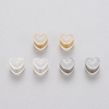 Eco-Friendly Plastic Ear Nuts, Earring Backs, with 304 Stainless Steel Findings, Heart, Red, Mixed Color, 5.5x6x5~5.5mm, Hole: 1.2~1.4mm