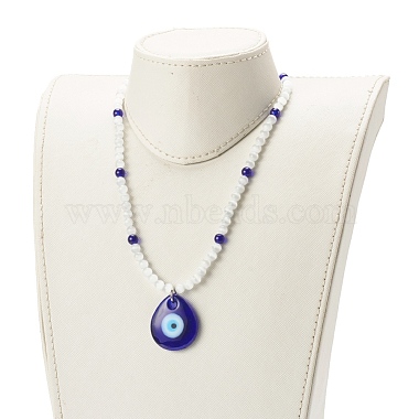 Lampwork Teardrop  with Evil Eye Pendant Necklaces(NJEW-JN03486)-5