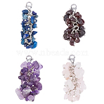 4Pcs 4 Style Natural Chip Gemstone Pendant Decorations, with Brass Lobster Claw Clasps, Platinum, Mixed Color, 53mm, 1pc/style(HJEW-FH0001-08)