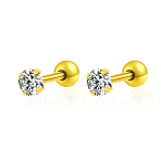 304 Stainless Steel Ear False Plugs, 4mm Clear Cubic Zirconia Stud Earrings for Women, Golden(DW9819-2)