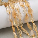 Heated Natural Citrine Beads Strands, Flat Teardrop, 14~17x8~9x4~5mm, Hole: 0.8mm, about 24~25pcs/strand, 16.54~16.93''(42~43cm)(G-L650-H01-01)