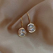 Glass Dangle Earrings, Alloy Rhinestone Earrings for Women, 925 Sterling Silver Pins, Gold, 10mm(WG80053-02)