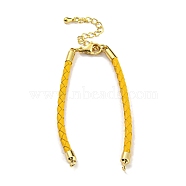 Leather Braided Cord Link Bracelets, Fit for Connector Charms, with Long-Lasting Plated Rack Plating Colden Tone Brass Lobster Claw Clasp & Chain Extender, Gold, 6x1/8 inch(15.2cm), Hole: 2mm(MAK-K022-01G-09)
