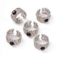 Hollow Natural Obsidian Cuff Rings, Platinum Tone Brass Open Rings for Women, 10.5~11.5mm, Inner Diameter: 17mm(KK-G273-08P)