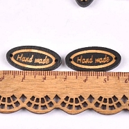 Schima Superba Wood Links, Oval with Word Handmade, Black, 13x27mm, Hole: 1.5mm(WOOD-TAC0003-86A)