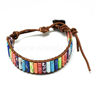 Cowhide Leather Cord Bracelets, with Column Natural Regalite/Imperial Jasper/Sea Sediment Jasper Beads and Alloy Findings, 9~11 inch(23~28cm)(BJEW-R309-01B-10)