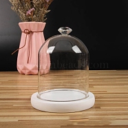 Diamond Shaped Top Clear Glass Dome Cover, Decorative Display Case, Cloche Bell Jar Terrarium with Wood Base, White, 90x130mm(BOTT-PW0003-001A-A01)