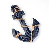 Wooden Hanging Decorate, Twined with Hemp Cord, Anchor, Midnight Blue, 335x230x34mm, Hole: 8x9.5mm(HJEW-WH0014-97)