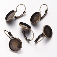 Antique Bronze Brass Bezel Leverback Earring Findings for Cabochons, Lead Free and Cadmium Free and Nickel Free, 25~27x16mm, Tray: 14mm(X-KK-C1244-14mm-AB-NR)