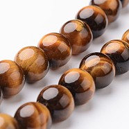 Round Natural Tiger Eye Bead Strands, Grade A, 8mm, hole: 1mm, about 47~48pcs/strand, 15 inch(G-J346-13-8mm)