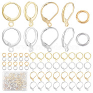 24 Pairs 4 Style Brass Leverback Earring Findings, with Horizontal Loops & 96Pcs Jump Rings, Mixed Color, 14.7~15.6x10~11.7x2mm, Hole: 1.4~1.8mm, Pin: 0.8mm, 6 Pair/style(DIY-CN0002-60)