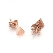 304 Stainless Steel Ear Studs, Hypoallergenic Earrings, Triangle, Rose Gold, 6x6mm, Pin: 0.8mm(EJEW-P045-04RG)