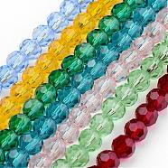 Transparent Glass Bead Strands, Imitate Austrian Crystal, Faceted(32 Facets), Round, Mixed Color, 4mm, Hole: 1mm, about 96~100pcs/strand, 14~14.5 inch(GLAA-G013-4mm-M)