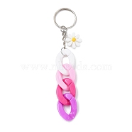 Acrylic Curb Chain Keychain, with Resin Daisy Charm and Iron Keychain Ring, Colorful, 12.8~13cm(KEYC-JKC00633-01)
