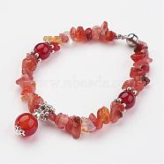 Natural Carnelian(Dyed & Heated) Beaded Bracelets, with Brass Magnetic Clasp, 7-1/8 inch(18cm)(BJEW-JB02737-03)