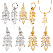 8Pcs 2 Colors Rack Plating Brass Pave Cubic Zirconia Pendants, Leaf Charms with Jump Ring, Long-Lasting Plated, Lead Free & Cadmium Free, Mixed Color, 16x8x3mm, Hole: 4mm, 4pcs/color(KK-AR0003-85)