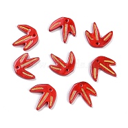 Acrylic Pendants, with Golden Metal Enlaced, Leaf, Red, 14x14x2mm, Hole: 1.4mm(OACR-I012-01A)