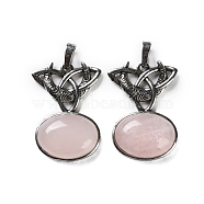 Natural Rose Quartz Pendants, with Brass Findings, Lead Free & Cadmium Free, Moon with Oval, 34x24x6mm, Hole: 6.5x5mm(G-F777-02AS-05)