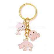 Ocean Alloy Enamel Keychain, with Iron Split Key Rings, Octopus & Shark & Dolphin, Pink, 6.9cm(KEYC-JKC00657-01)