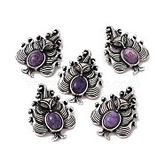 Natural Charoite Pendants, Nine-Tailed Fox Charms, with Antique Silver Color Brass Findings, 30x23x6mm, Hole: 4x2mm(KK-A173-01AS-08)