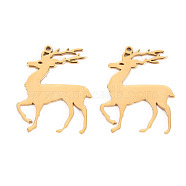 Christmas 304 Stainless Steel Pendants, Laser Cut, Christmas Reindeer/Stag, Real 14K Gold Plated, 24x20x1mm, Hole: 1mm(STAS-S116-162G)