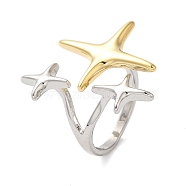 Star Brass Open Cuff Rings for Women, Platinum & Golden, Inner Diameter: 15mm(RJEW-B062-14GP)