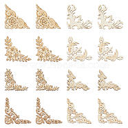 32Pcs 8 Style Flower Pattern Hollow out Unfinished Wood Pieces, Wood Carved Appliques Onlay, for DIY Craft Window Decorative Corner, Navajo White, 5.5~7.1x5.7~6.9x0.2~0.25cm, 4pcs/style(WOOD-FH0002-13)