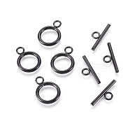 304 Stainless Steel Toggle Clasps, Ring, Electrophoresis Black, Ring: 18.5x14x2mm, Inner Diameter: 10mm, Bar: 20x7x2mm, Hole: 3mm(X-STAS-F232-04-B)