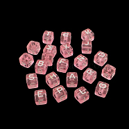 Transparent Acrylic European Beads, Random Mixed Letters, Horizontal Hole, Large Hole Cube Beads, Pearl Pink, 10x10x10mm, Hole: 4mm(X-OPDL-S079-05)