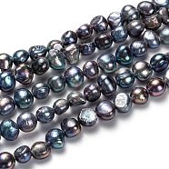 Natural Cultured Freshwater Pearl Beads Strands, Potato, Dyed, Prussian Blue, 5~7x6~8mm, Hole: 0.6mm, about 58pcs/strand, 13.78 inch(35cm)(PEAR-L033-45G)