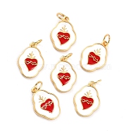 Brass Enamel Pendants, Long-Lasting Plated, Oval with Sacred Heart, Real 18K Gold Plated, 16x11x1.5mm, Hole: 3.6mm(KK-P204-17G)