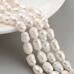 Natural Cultured Freshwater Pearl Beads Strands, Rice, Grade AB, White, 6~7mm, Hole: 0.6mm, about 18~20pcs/strand, 6.30''~6.69''(16~17cm)(PEAR-P062-08A)