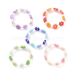 Glass Beaded Flower Wrap Stretch Finger Ring for Women, Mixed Color, US Size 6 1/2(16.9mm)(RJEW-MZ00002)