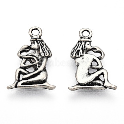 Tibetan Style Alloy Pendants, Cadmium Free & Lead Free, Woman with Snake, Antique Silver, 18x12.5x1.5mm, Hole: 1.6mm(PALLOY-T075-187AS)